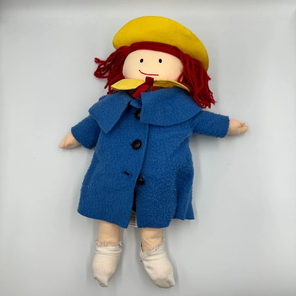 Madeline Rag Doll Plush Red Yarn Hair Blue Coat Yellow Hat RC2 Brands 2004 15in